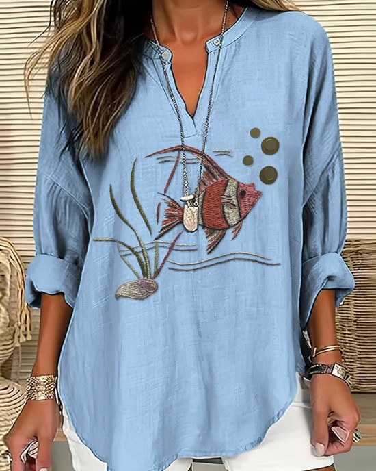 Protect Marine Animals Printed Ladies V-neck Shirt