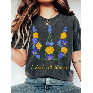 Women's Ukraine Trident Floral Print Crew Neck T-shirt