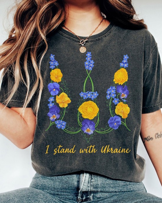 Women's Ukraine Trident Floral Print Crew Neck T-shirt