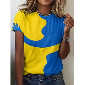 Women's Ukraine Print Crew Neck Casual T-shirt