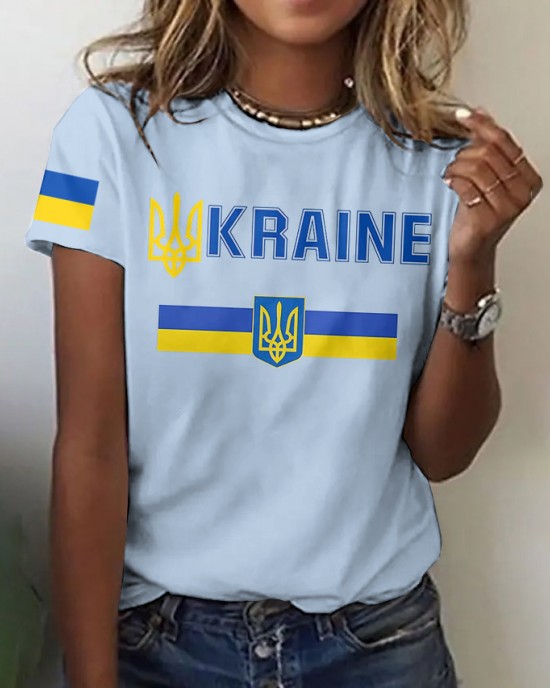 Women's Ukraine Print Crew Neck Casual T-shirt