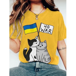 Hug Love Cat Ukraine No War Print T-shirt