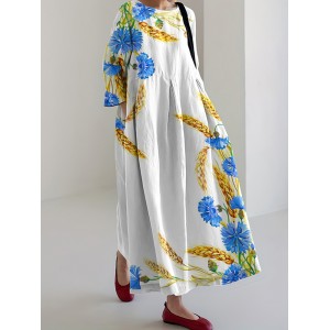 Vintage Hope With Ukrainian Ears Of Wheat Stop Ukr War pattern Dress