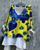 Ukrainian Floral Stop Ukr War Print Linen Women's V-neck Shirt