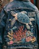 Foxtrot Data Tango Gulf Of Mexico Turtle Coral Embroidered Denim Jacket