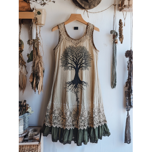 Viking Tree Of Life Lace Art Linen Tank Dress