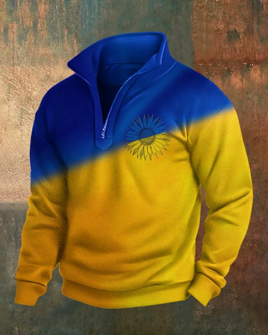 Men's We Stand Together Stop Ukr War Art Print Casual Zipper Sweatshirt