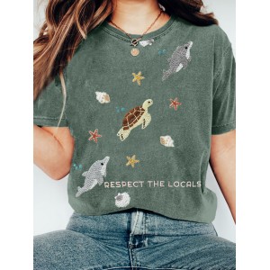 Respect The Locals Embroidered Vintage Washed T Shirt