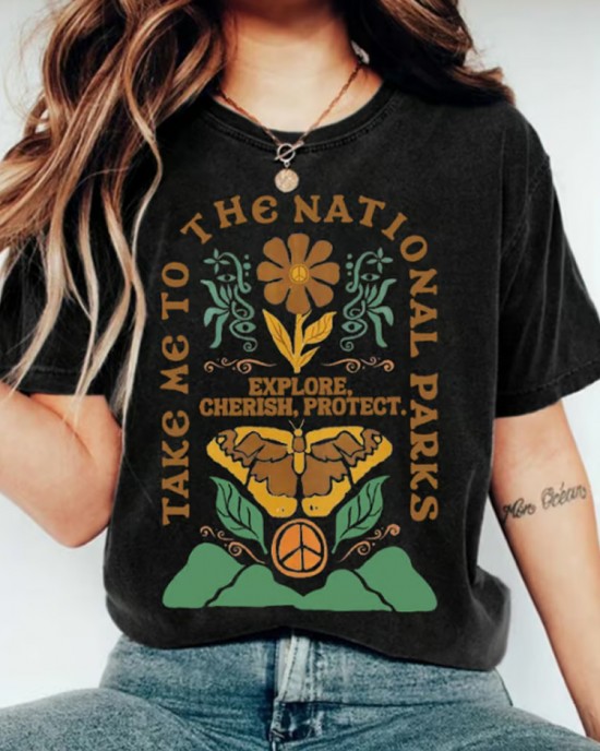 Women's Protect Our National Parks Print Round Neck T-shirt