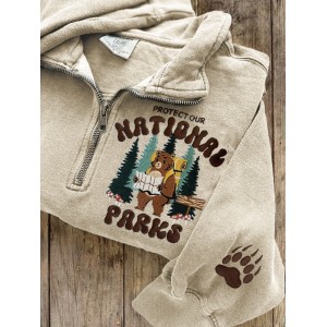Protect National Parks Bear Embroidered Zip Up Sweatshirt