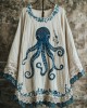 Octopus Embroidered Contrast Lace Hem Linen Blend Tunic