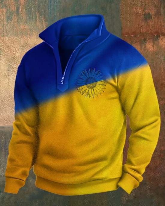 Men's We Stand Together Stop Ukr War Art Print Casual Zipper Sweatshirt