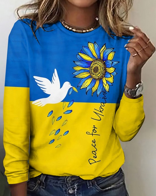 Women's Peace For Ukraine Round Collar T-shirt