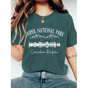 Women's Vintage Jasper National Park Canadian Rockies Crew Neck Casual T-shirt
