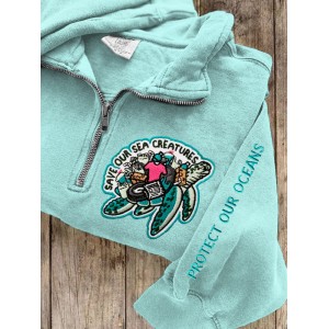 Save Our Sea Creatures Embroidery Half-zip Sweatshirt